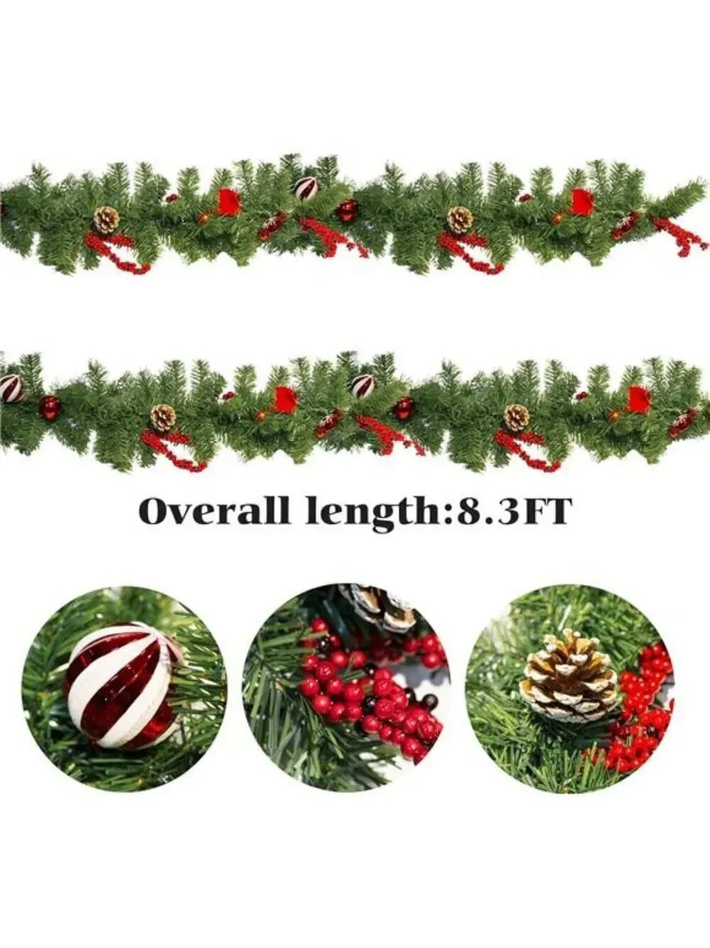 9 FT Christmas Garland Pre Lit LED Battery Operated Artificial Holiday Decoratio